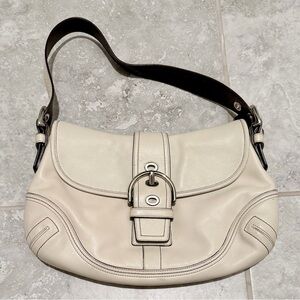 COACH Ivory Leather Hobo Shoulder Bag | Silver Buckle | Like New